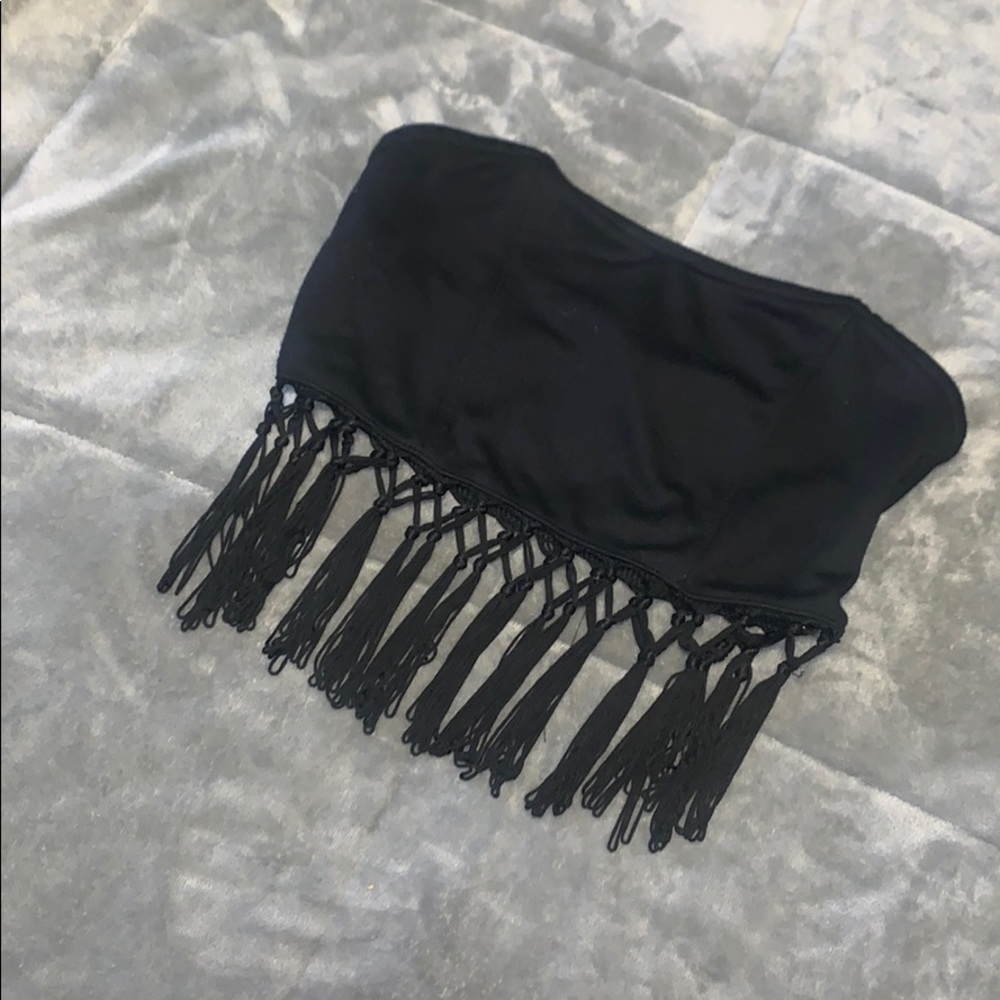 Black fringe crop top
